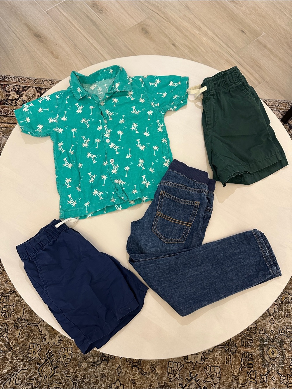 Kids' Teal Palm-Print Button-Up Shirt -jeans and 2 pairs of shorts bundle